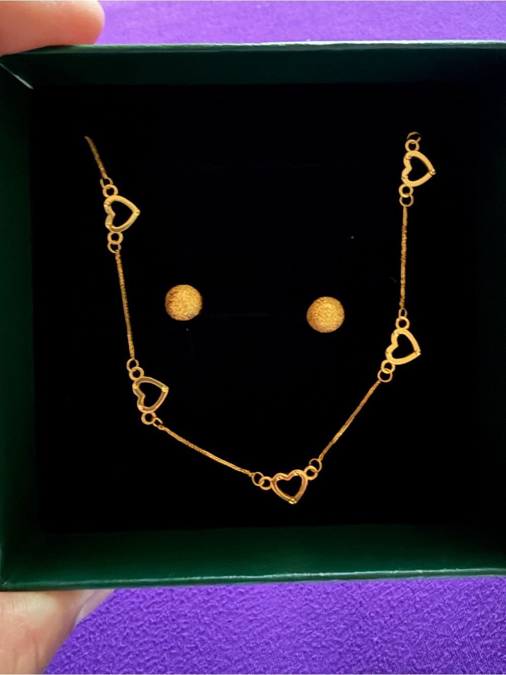 REAl GOLD (not plated) 18karat heart necklace & 22karat earrings